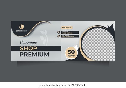 Horizontal cosmetics beauty sale social media post and banner template. Luxury vector design to promote skin care, makeup, hair treatment, Healthy Skin Clinic, medical spa, something natural, etc