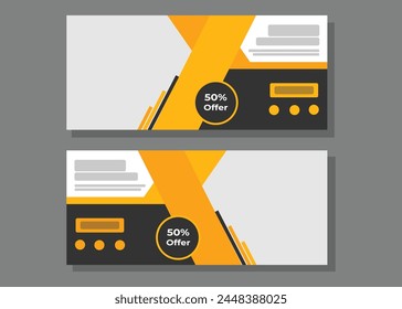Horizontal cover photo template of black, white and yellow background color. Suitable for social networks. Design cover for business, corporate, finance, food, beauty, fashion, sports, education.