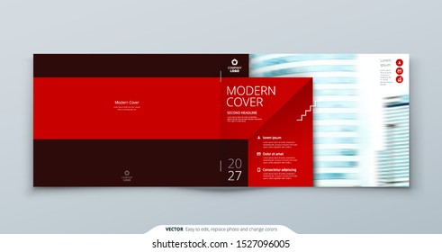 Horizontal Cover template. Horizontal Red template for brochure, banner, plackard, poster, report, catalog, magazine or flyer. Modern rectangle abstract background. Creative brochure vector concept