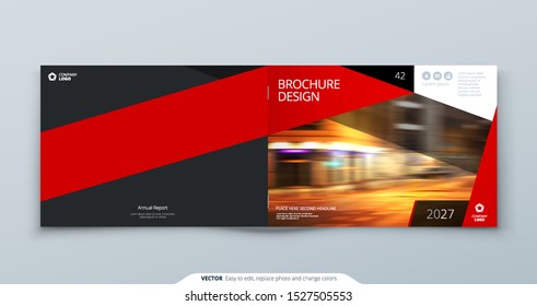 Horizontal Cover template. Horizontal Red template for brochure, banner, placard, poster, report, catalog, magazine or flyer. Modern rectangle abstract background. Creative brochure vector concept