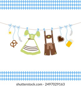 Horizontal Curved Hanging Oktoberfest Symbols And Border Green Brown