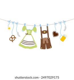 Horizontal Curved Hanging Oktoberfest Symbols Green Brown