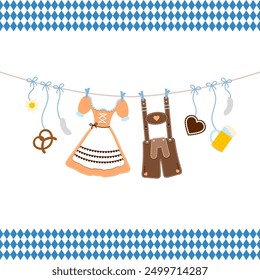 Horizontal Curved Hanging Oktoberfest Symbols And Border Orange Brown