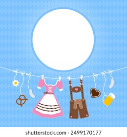 Horizontal Curved Hanging Symbols Oktoberfest Round Frame Pattern Light Blue Pink Brown