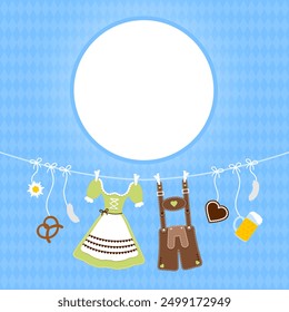 Horizontal Curved Symbols Oktoberfest Round Frame Pattern Light Blue Green Brown