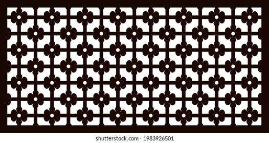 Horizontal cutting template with flower lattice. Decorative panel for laser cutting and cutting on cutting machines