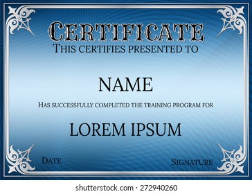 Horizontal dark blue Certificate of completion (template)Useful for: Certificate of Achievement, Certificate of education, awards