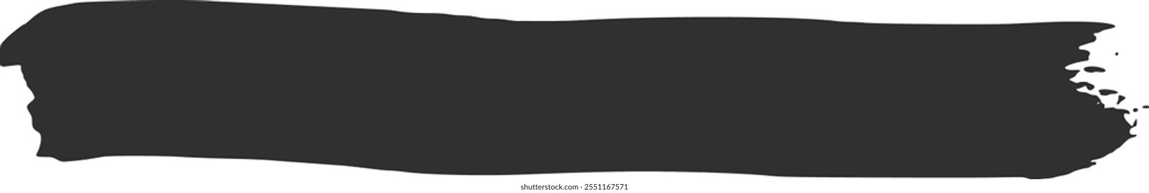 Horizontal dark gray acrylic paint brushstroke with rough edges creating a textured banner or stripe effect on a clean white background