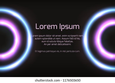 Horizontal dark template with neon frames. Vector abstract slide for banners, invitation cards and your creativity