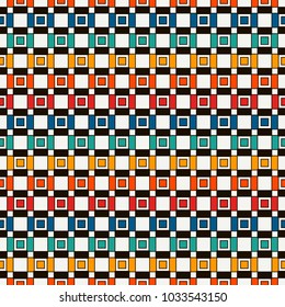Horizontal dashed lines abstract background. Seamless pattern with geometric motif. Repeated squares and rectangles. Simple symmetric ornament. Digital paper, textile print, page fill. Vector art