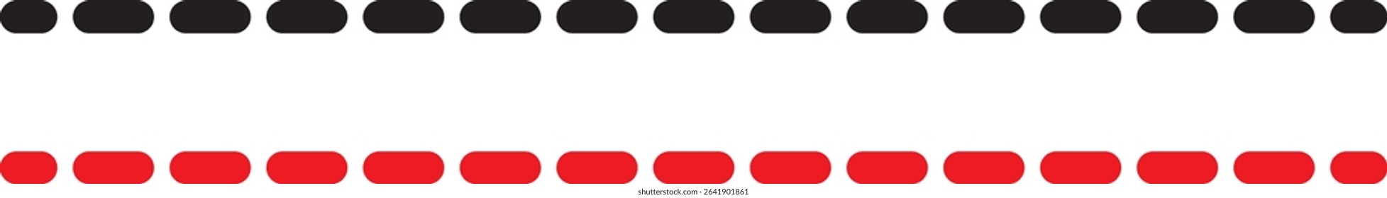 Horizontal dashed lines. Marker hand-drawn line border and scribble design elements.Vector isolated on black and red dash line. Lines hand drawn paint brush stroke. 