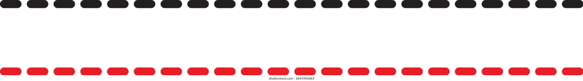 Horizontal dashed lines. Marker hand-drawn line border and scribble design elements.Vector isolated on black and red dash line. Lines hand drawn paint brush stroke. 