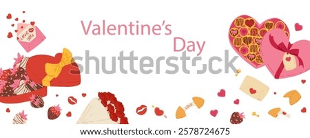 Horizontal Valentine’s Day billboard illustration with romantic theme and ample copyspace. A vector design perfect for commercial use and love promotions. Suitable for advertising, posters