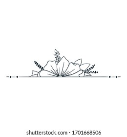 Decoración horizontal dibujada a mano con flor. Decoración florida y elegante. Ilustración aislada del vector. Weding, card, fabric print, elemento web, saludo, invitación, sello