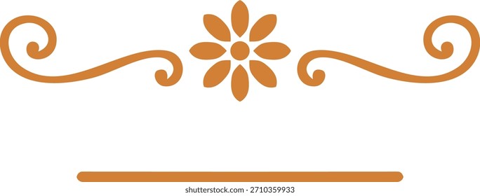 A horizontal decorative flourish featuring curled ends and a stylized flower at the center.