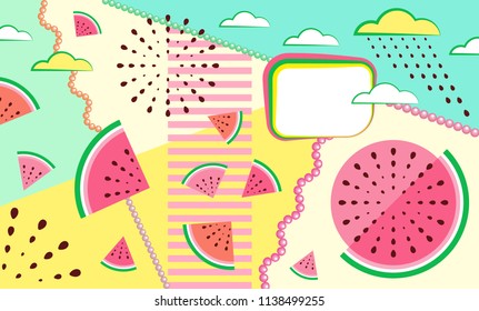 Horizontal design with slices of watermelons for covers for school or office notebooks, diaries, invitations. Trendy visual style. Flat ornament with blank space. Inspiration for active eating fruits