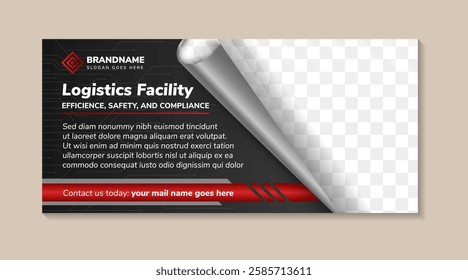 Horizontal design social media banner for logistic facilities. Template can be used for promotion of transportation, engine, and electricity. horizontal layout with space for photo. electric pattern