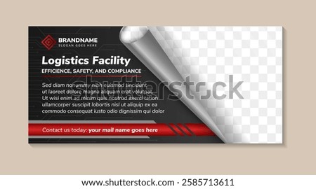 Horizontal design social media banner for logistic facilities. Template can be used for promotion of transportation, engine, and electricity. horizontal layout with space for photo. electric pattern