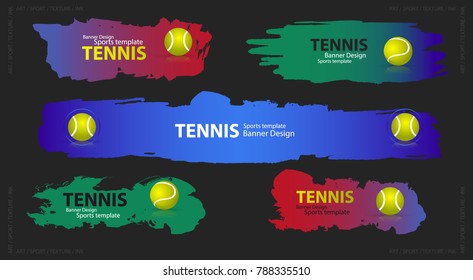Horizontal design for tennis. Bright gradient sporty background with a ball.