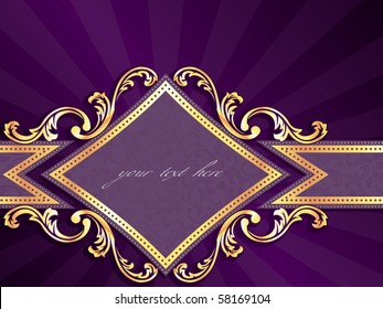 Horizontal diamond-shaped purple banner with gold filigree (EPS10); jpg version also available