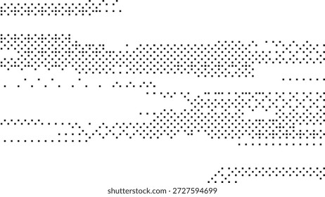Horizontales rayas de píxeles digitales en negro sobre un fondo blanco que crean un efecto de movimiento de datos defectuoso para la Ilustración vectorial de conceptos de tecnología