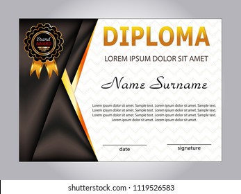 Horizontal diploma or certificate template with elegant elements design background. Vector illustration.