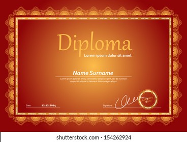 Horizontal diploma template with guilloche pattern and border