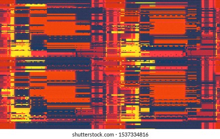 Horizontal distortion of a damaged television broadcast. Abstract background glitch texture. Broken bad video signal of the old VHS player. Vector illustration.
