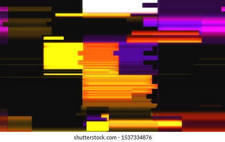 Horizontal distortion of faulty high precision television. Video broadcast failed with incorrect data stream. Glitch texture background. Vector illustration.