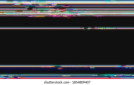 Horizontal distortion of a television broadcast. Digital pixel noise. Corrupted broken video signal. Abstract glitch texture background. Vector illustration.