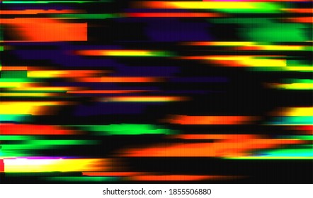Horizontal distortion of a television broadcast. Digital pixel noise. Corrupted broken video signal. Abstract glitch texture background. Vector illustration.