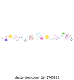 Diviseur horizontale avec étoiles, coeur et fleur parfait pour séparer les sections de carte, arrière-plan blanc, bande isolée