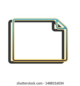 Horizontal document sign illustration. Blue icon with gold contour with dark gray shadow at white background. Illustration.