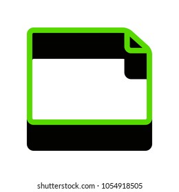 Horizontal document sign illustration. Vector. Green 3d icon with black side on white background. Isolated.