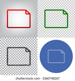Horizontal document sign illustration. Vector. 4 styles. Red gradient in radial lighted background, green flat and gray scribble icons on transparent and linear one in blue circle.