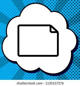 Horizontal document sign illustration. Vector. Black icon in bubble on blue pop-art background with rays.