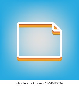 Horizontal document sign illustration. Vector. White icon with 3d warm-colored gradient body at sky blue background.