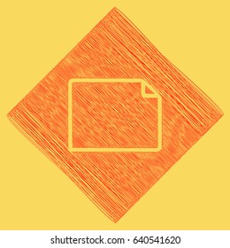 Horizontal document sign illustration. Vector. Red scribble icon obtained as a result of subtraction rhomb and path. Royal yellow background.