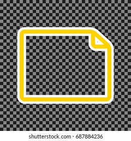 Horizontal document sign illustration. Vector. Yellow icon with white contour on dark transparent background.