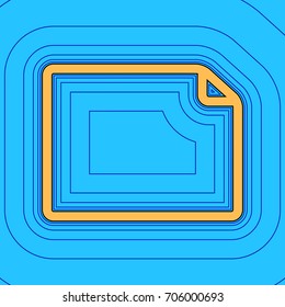Horizontal document sign illustration. Vector. Sand color icon with black contour and equidistant blue contours like field at sky blue background. Like waves on map - island in ocean or sea.
