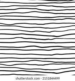 Horizontal doodle lines seamless pattern. Black wave stripes background. Elegant regular striped texture. Black ink illustration with thin lines. Abstract geometric background, wrapping paper.