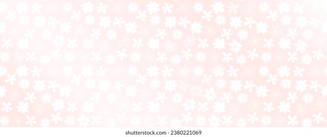 Horizontal doodle pink pattern. Simple white flowers. Minimal wall art.
