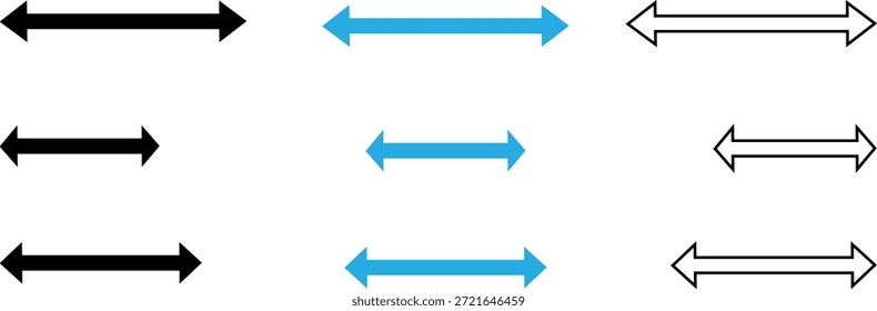 Iconos Horizontales de doble flecha en estilos sólidos y de contorno
