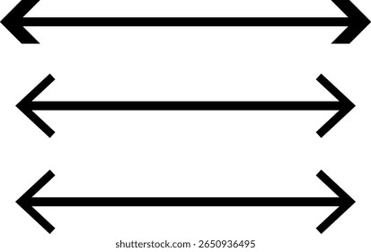 Coleção mega de seta longa horizontal dupla lateral. conjunto de ícones de seta longa.  Semicircular curvo fino. seta longa dupla.. apresentação e educação. Setas longas retas
