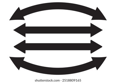 Horizontal dual curved and straight thin long double ended arrow. circle and long arrow. Replaceable vector design. Dual sided arrow Vector. Vector illustration. 