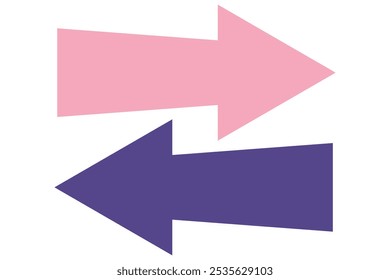 Horizontal dual long straight arrow signs. Red pointer, direction, position symbol and double arrow icon isolated on white background. Long two side arrow pointing vector.