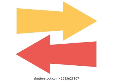 Horizontal dual long straight arrow signs. Red pointer, direction, position symbol and double arrow icon isolated on white background. Long two side arrow pointing vector.