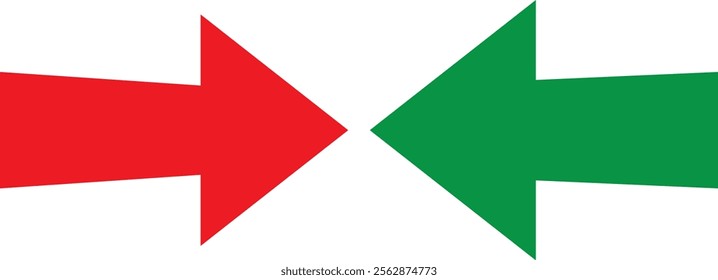 Horizontal dual long straight arrow signs. Red pointer, direction, position symbol and double arrow icon isolated on white background. Long two side arrow pointing vector.