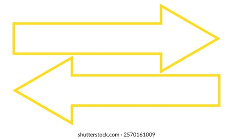 Horizontal dual long straight arrow signs. Red, black  pointer, direction, position symbol and double arrow icon