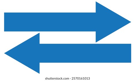 Horizontal dual long straight arrow signs. Red, black  pointer, direction, position symbol and double arrow icon